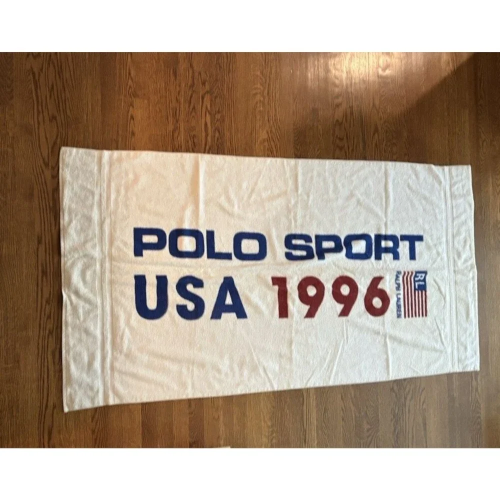 Ralph Lauren Polo Sport 1996 American Flag Beach Bath Towel 69”X 34.5” VTG NEW